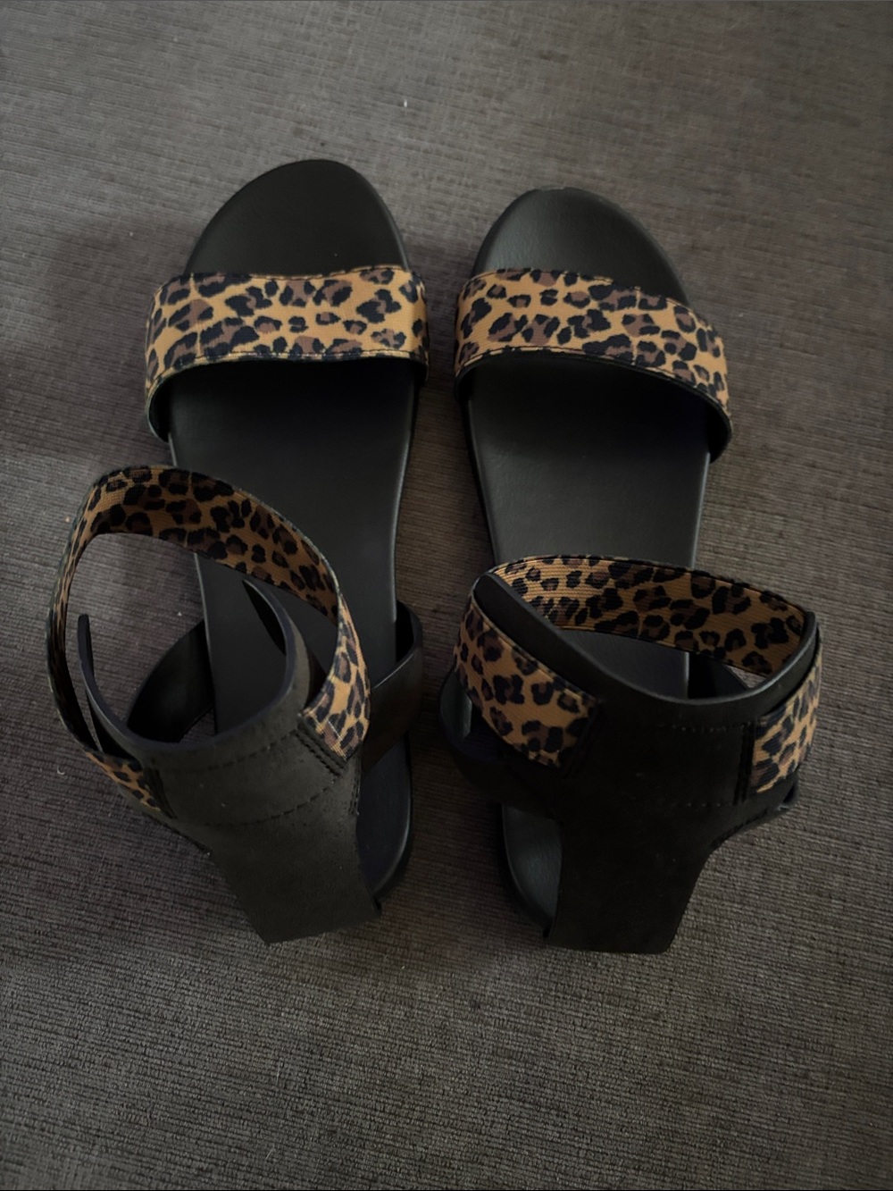 Leopard Print Strap Women's Sandals - Black and Tan. Size 9 never worn